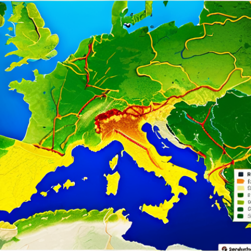 Home 19 Geopolitical Analysis**
"A professional-looking map of Europe highlighting renewable energy resources, overlaid with AI data visualizations showing potential trade routes and areas of cooperation. Safe for work, appropriate content, fully clothed. Modern infographic style, clean design, professional."
**