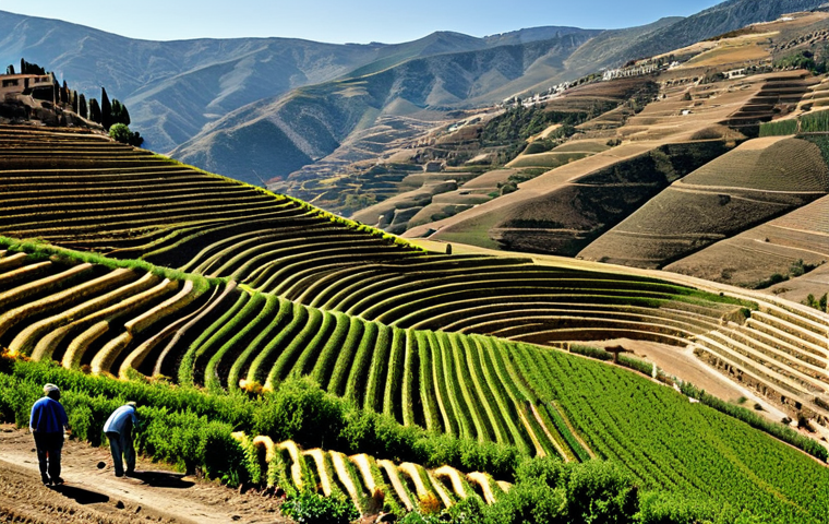 Agriculture in Granada**

"A wide view of the Vega de Granada, Spain, showcasing agricultural terraces on the lower slopes of Sierra Nevada mountains, fully clothed farmers working the land, appropriate attire, demonstrating sustainable agriculture techniques, safe for work, perfect anatomy, correct proportions, natural light, professional photography, high quality, modest setting."

**