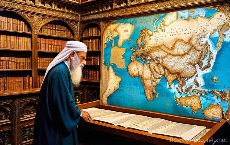 지리학의 역사 - **Prompt:** A group of ancient travelers, possibly from an early European or Middle Eastern civiliza...