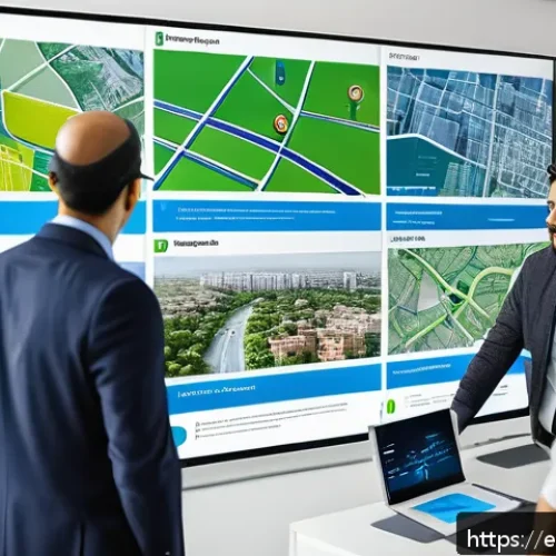 Home 33 GIS 지리정보시스템 - A vibrant Latin American urban planning office scene showing a diverse group of professionals analyz...