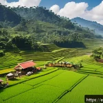 Home 20 지리학과 경제학 - A vibrant rural Latin American village scene showcasing sustainable business practices: local entrep...