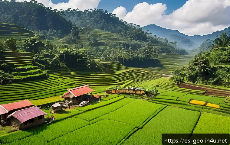 지리학과 경제학 - A vibrant rural Latin American village scene showcasing sustainable business practices: local entrep...