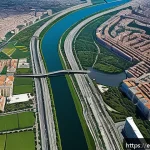 Home 18 지리학 학부 전공 - A vibrant urban planning scene in a modern Spanish city, showcasing a diverse group of professionals...