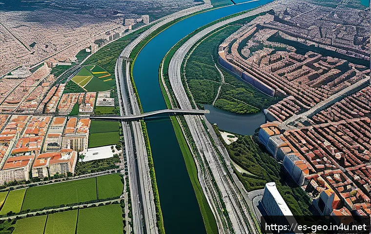 지리학 학부 전공 - A vibrant urban planning scene in a modern Spanish city, showcasing a diverse group of professionals...